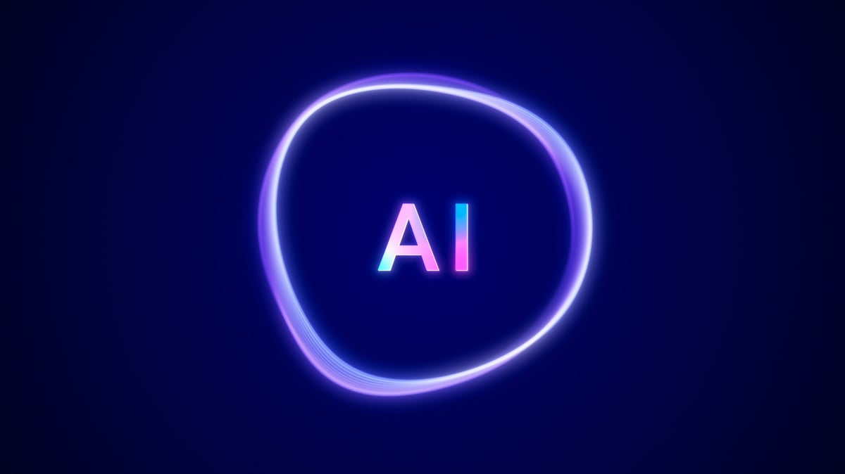 Futuristic colorful AI assistant app logo screen design