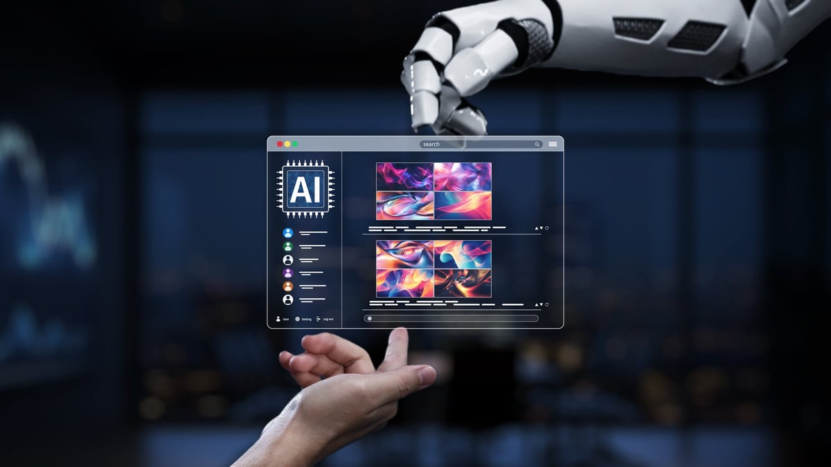 Futuristic robot hand engaging with digital screen — innovation