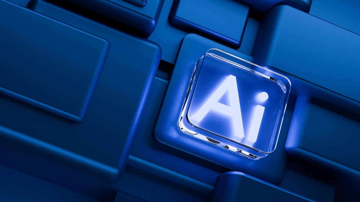 AI artificial intelligence logo on blue geometric tech background